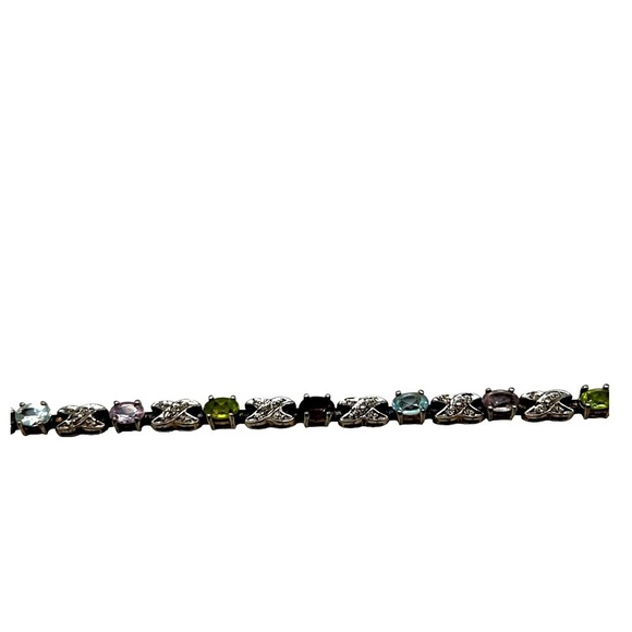 Vintage Multi-Stone Sterling Silver Bracelet With X Design & Gemstones    B19 - Picture 14 of 14